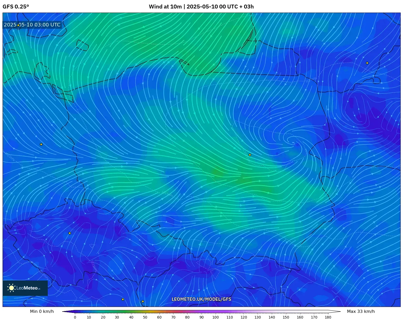GFS - Poland, Wind at 10m GFS - Poland, Wind at 10m