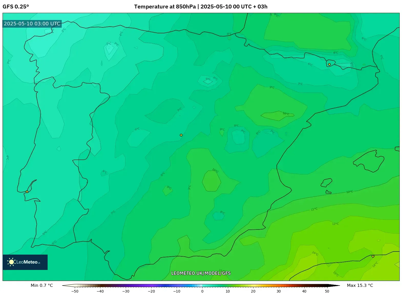 GFS - Spain, Temperature at 850hPa GFS - Spain, Temperature at 850hPa