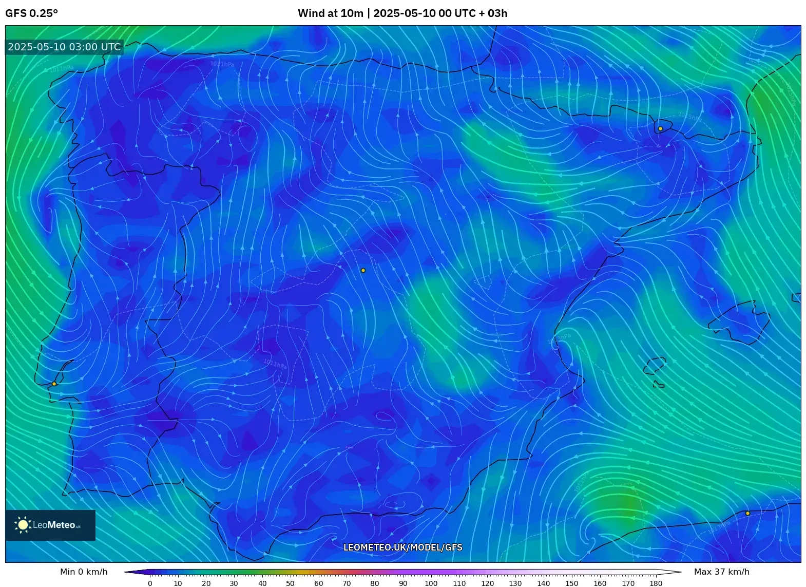 GFS - Spain, Wind at 10m GFS - Spain, Wind at 10m