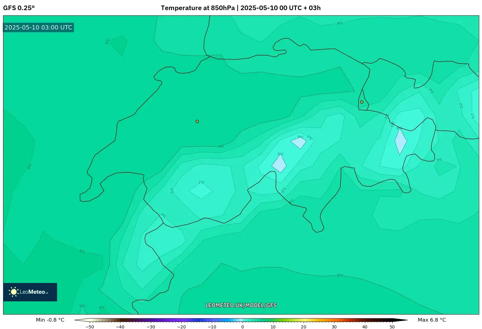 GFS - Switzerland, Temperature at 850hPa GFS - Switzerland, Temperature at 850hPa