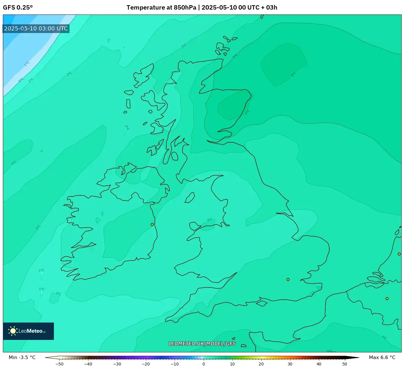 GFS - United Kingdom, Temperature at 850hPa GFS - United Kingdom, Temperature at 850hPa