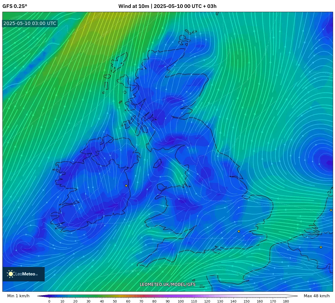 GFS - United Kingdom, Wind at 10m GFS - United Kingdom, Wind at 10m