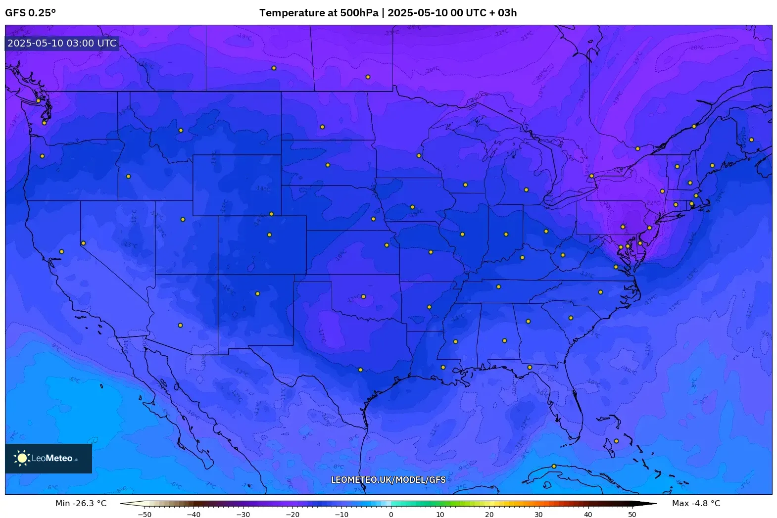 GFS - United States, Temperature at 500hPa GFS - United States, Temperature at 500hPa