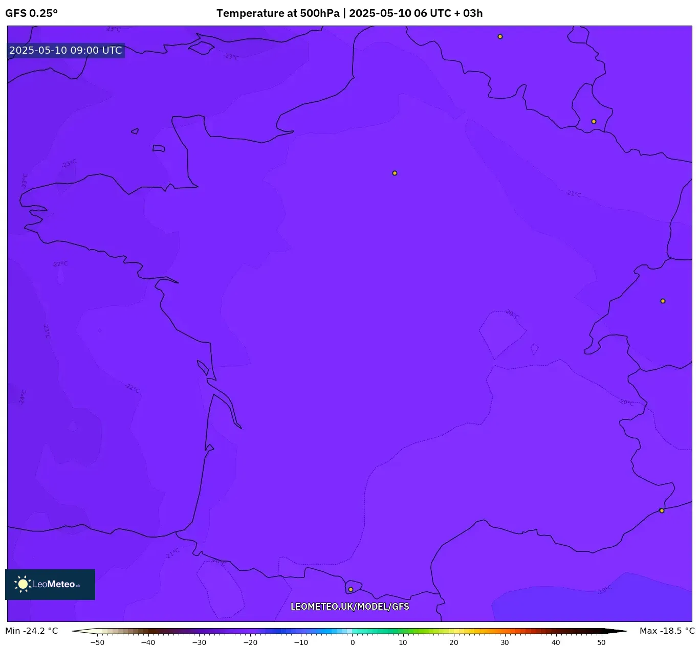 GFS - France, Temperature at 500hPa GFS - France, Temperature at 500hPa