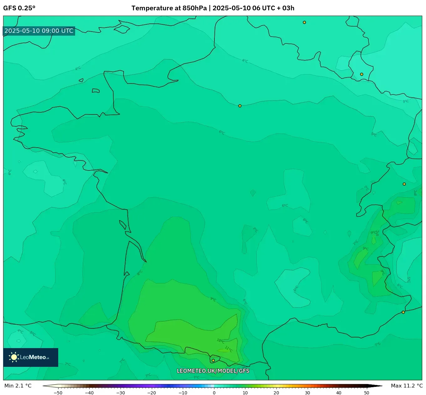GFS - France, Temperature at 850hPa GFS - France, Temperature at 850hPa