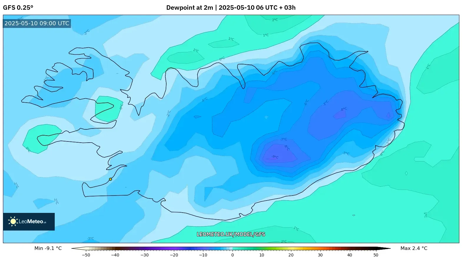 GFS - Iceland, Dewpoint at 2m GFS - Iceland, Dewpoint at 2m