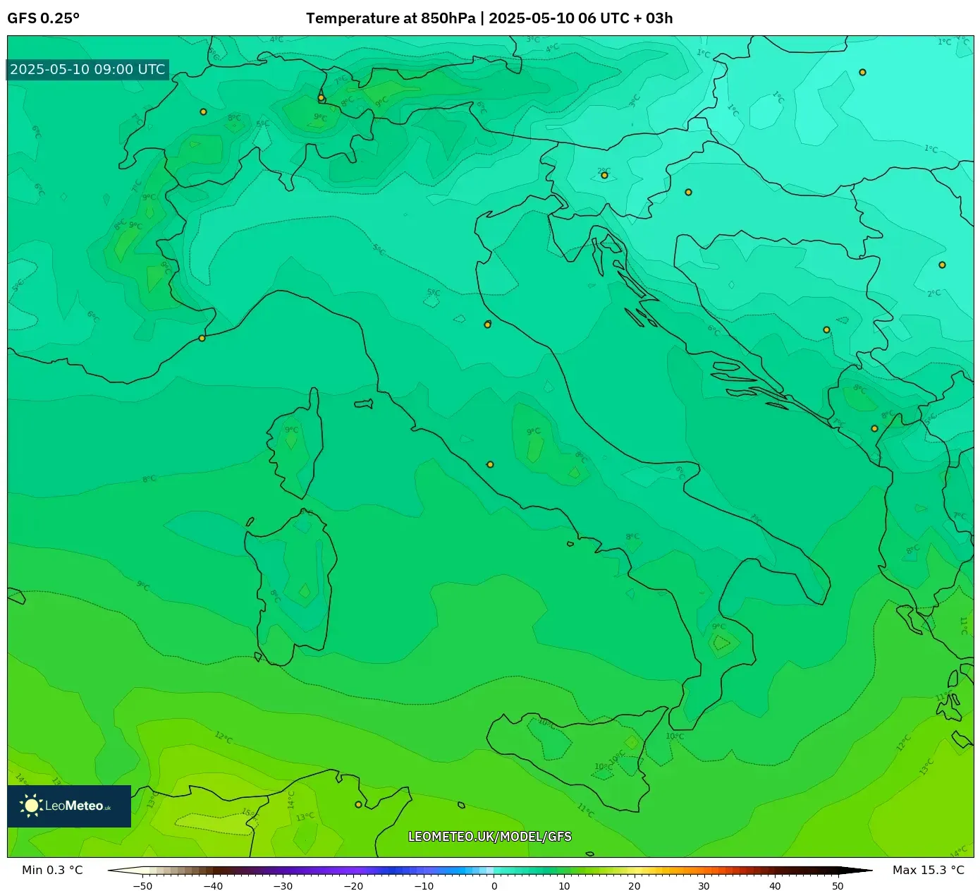 GFS - Italy, Temperature at 850hPa GFS - Italy, Temperature at 850hPa