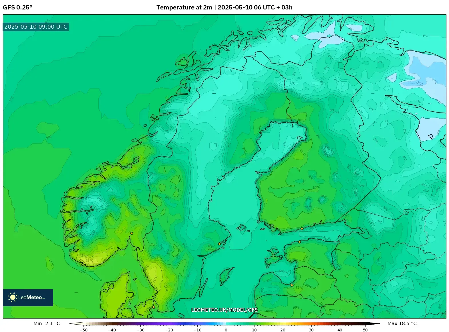 GFS - Scandinavia, Temperature at 2m GFS - Scandinavia, Temperature at 2m