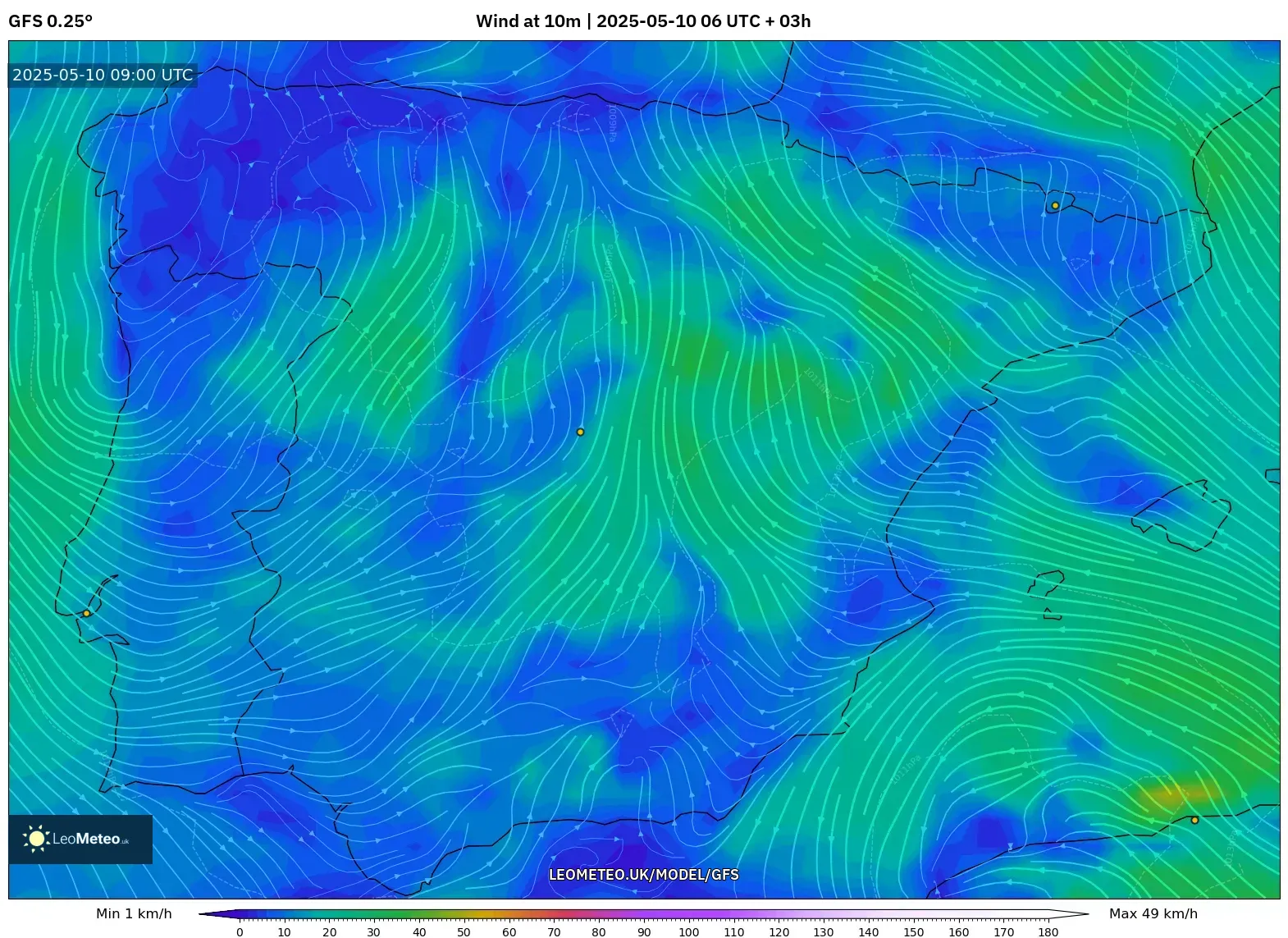 GFS - Spain, Wind at 10m GFS - Spain, Wind at 10m