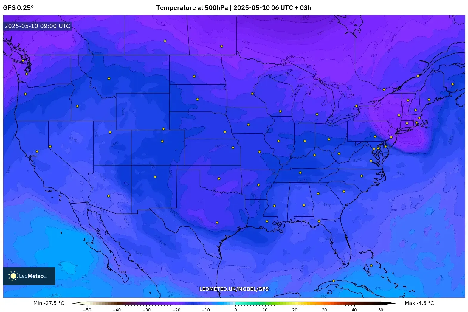 GFS - United States, Temperature at 500hPa GFS - United States, Temperature at 500hPa