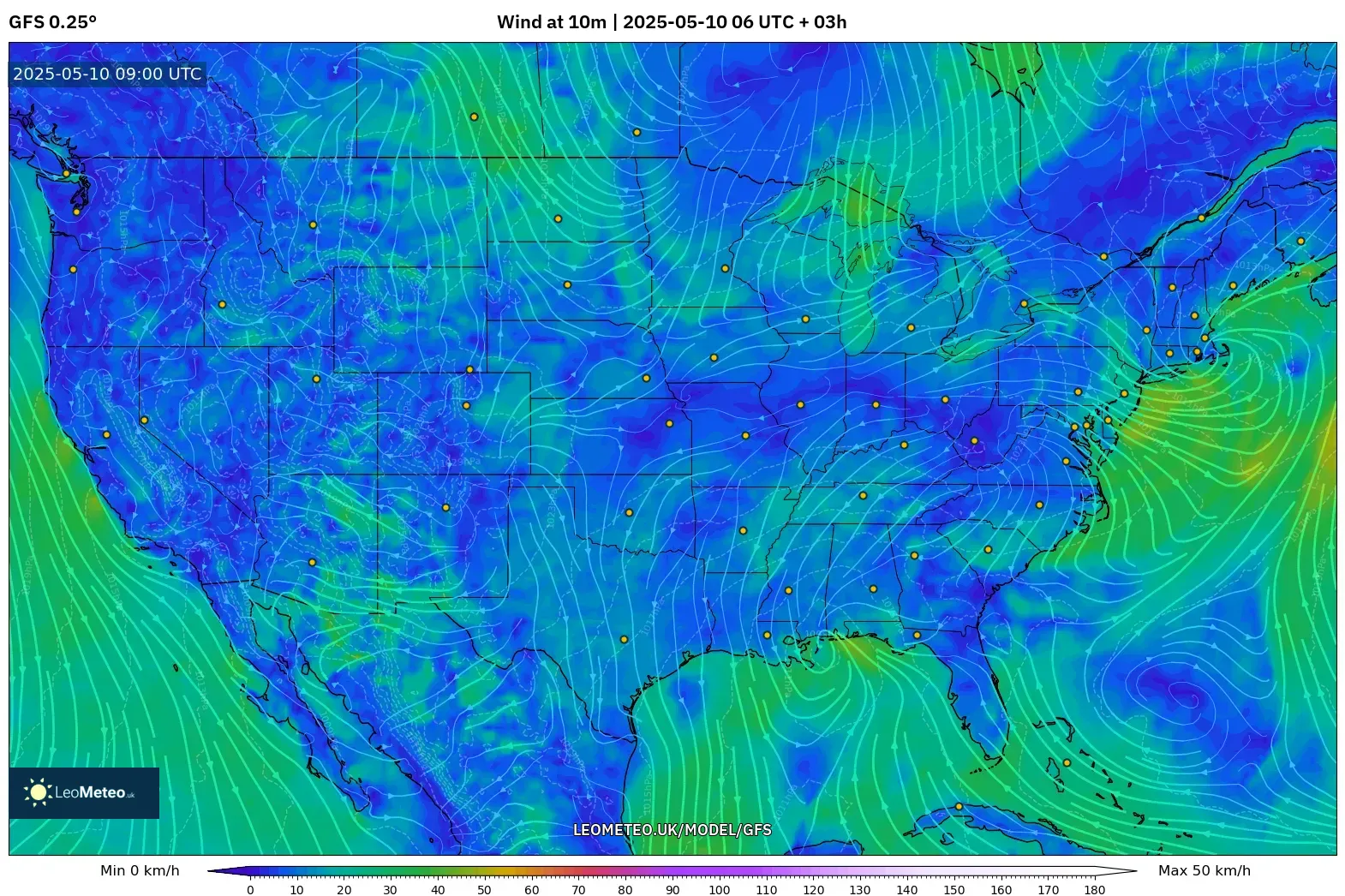 GFS - United States, Wind at 10m GFS - United States, Wind at 10m