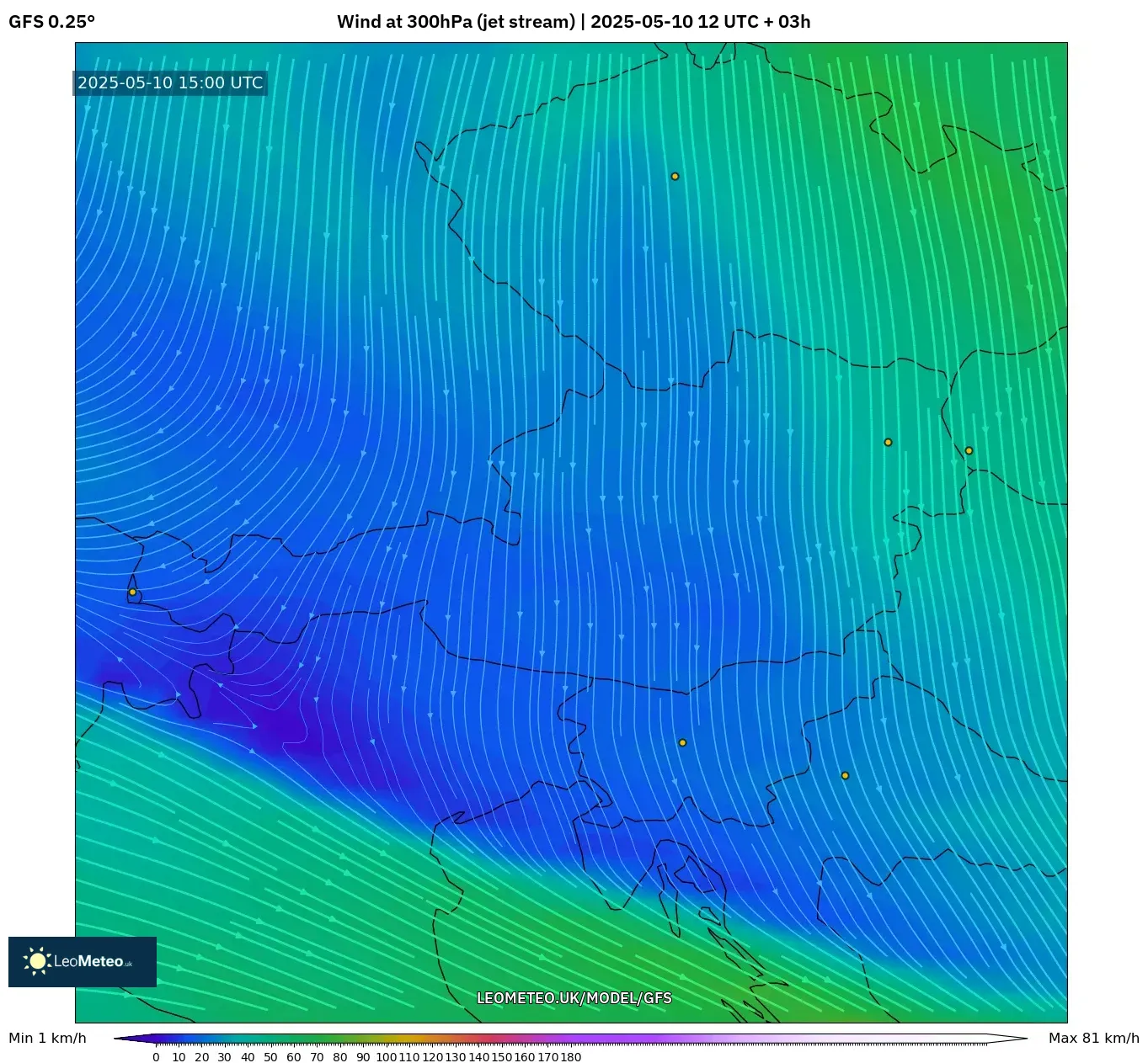 GFS - Austria, Wind at 300hPa (jet stream) GFS - Austria, Wind at 300hPa (jet stream)
