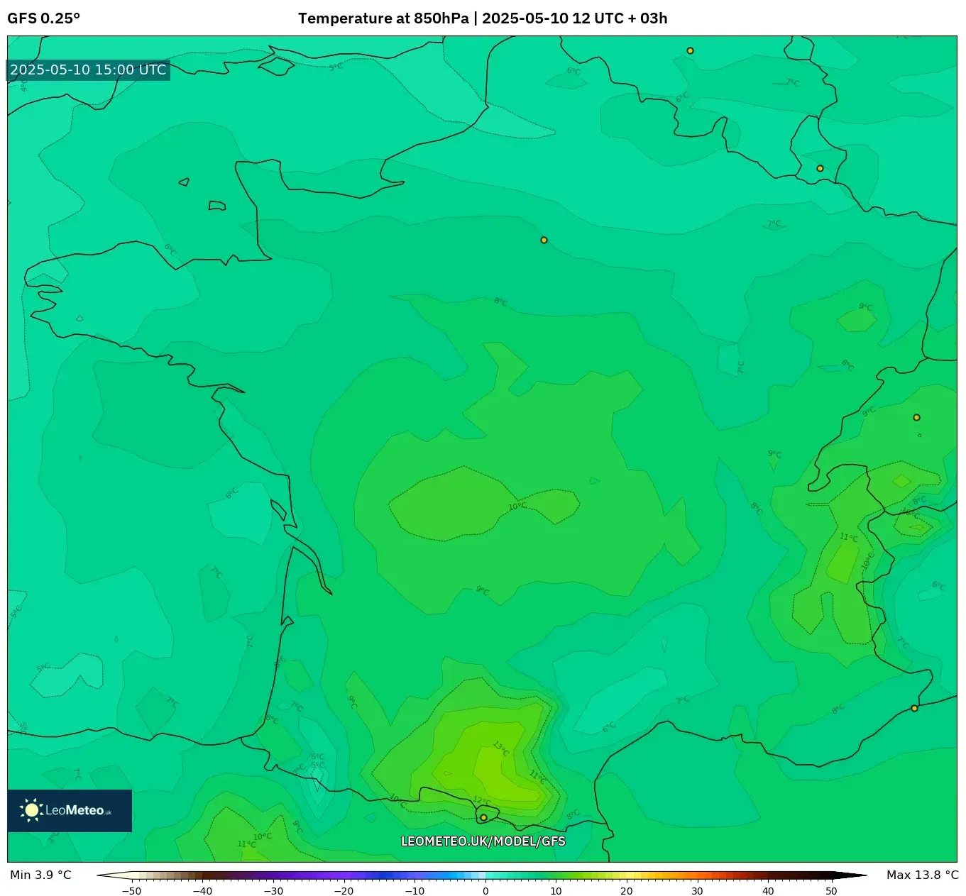 GFS - France, Temperature at 850hPa GFS - France, Temperature at 850hPa