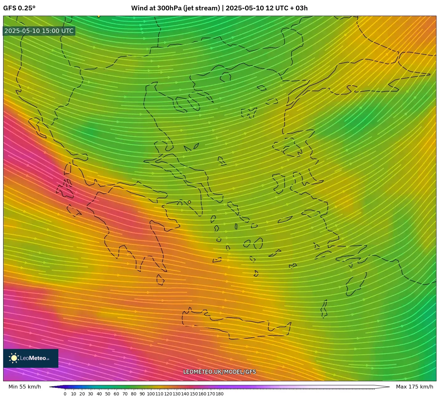 GFS - Greece, Wind at 300hPa (jet stream) GFS - Greece, Wind at 300hPa (jet stream)