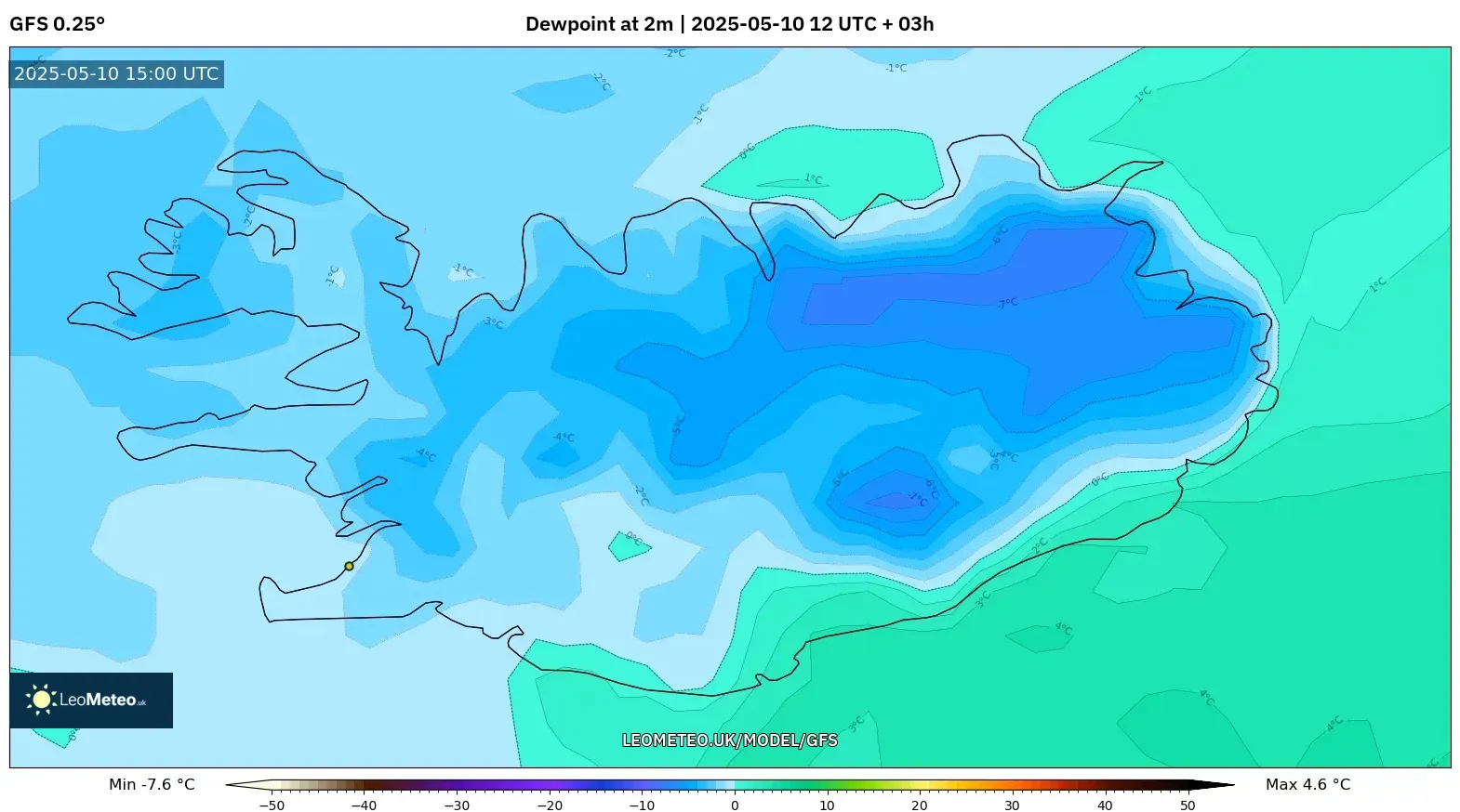 GFS - Iceland, Dewpoint at 2m GFS - Iceland, Dewpoint at 2m