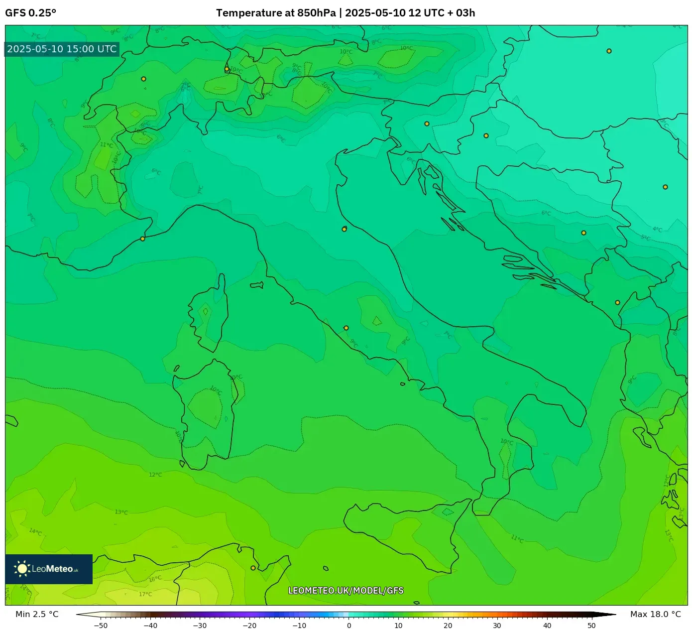 GFS - Italy, Temperature at 850hPa GFS - Italy, Temperature at 850hPa