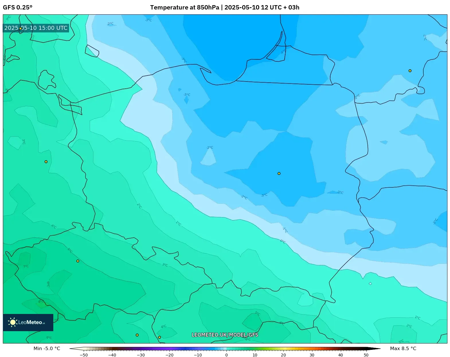 GFS - Poland, Temperature at 850hPa GFS - Poland, Temperature at 850hPa