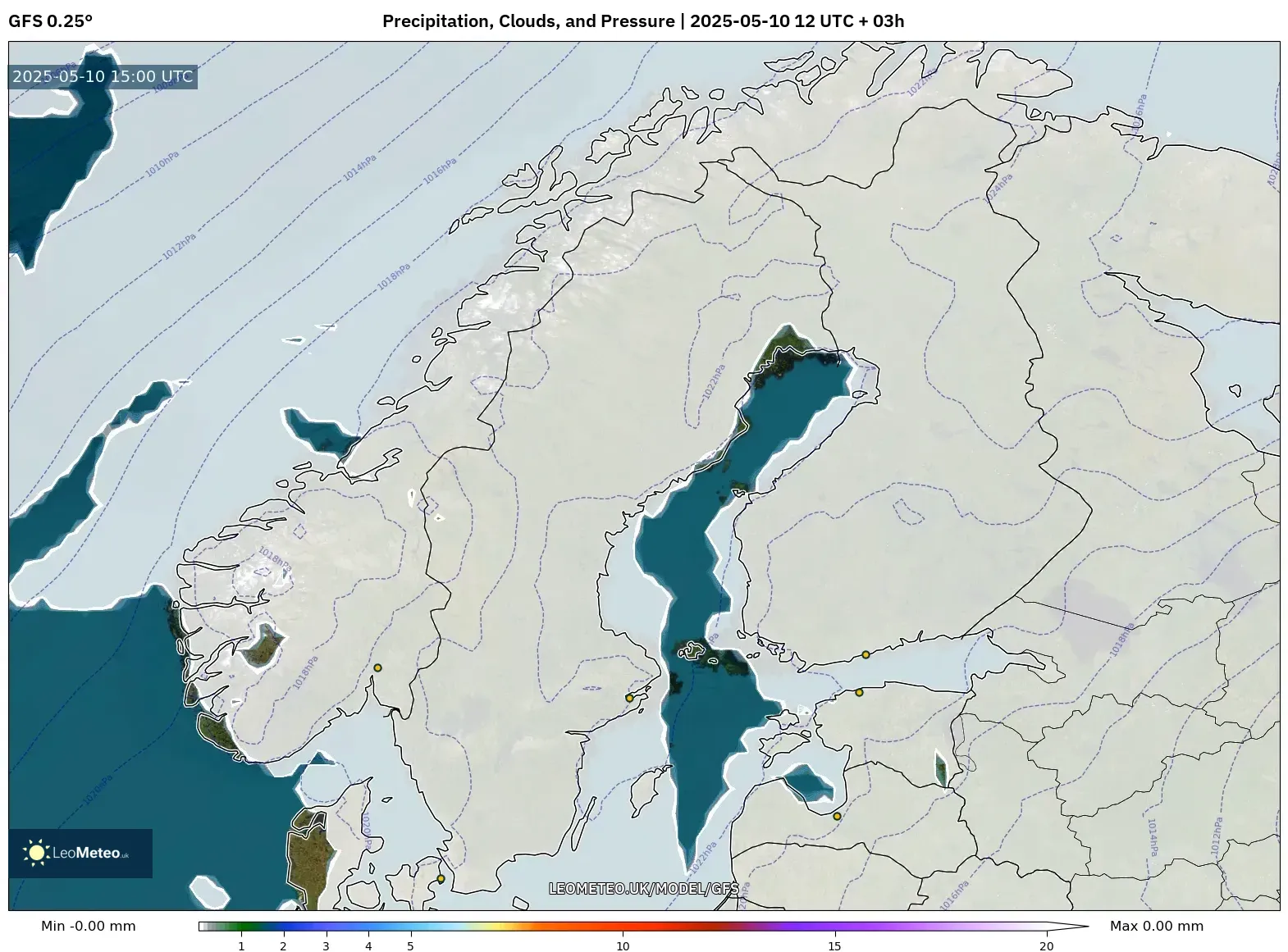 GFS - Scandinavia, Precipitation, Clouds, and Pressure GFS - Scandinavia, Precipitation, Clouds, and Pressure