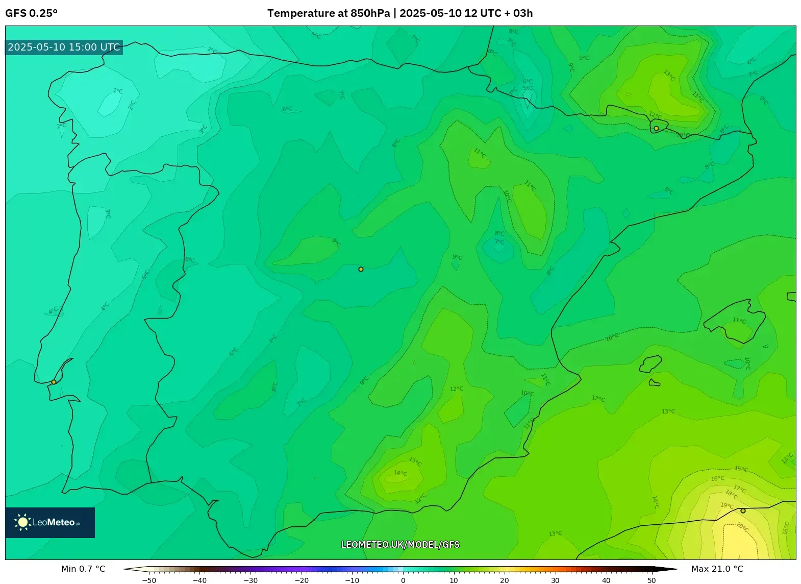 GFS - Spain, Temperature at 850hPa GFS - Spain, Temperature at 850hPa