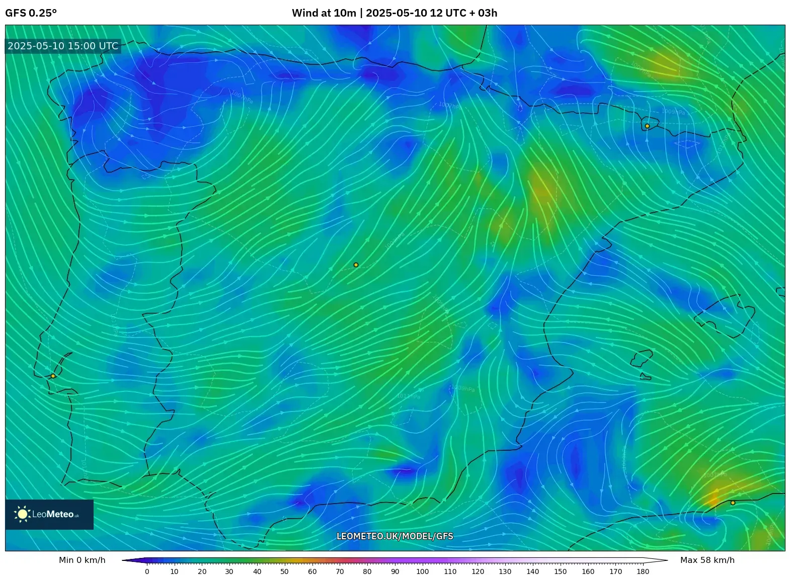 GFS - Spain, Wind at 10m GFS - Spain, Wind at 10m