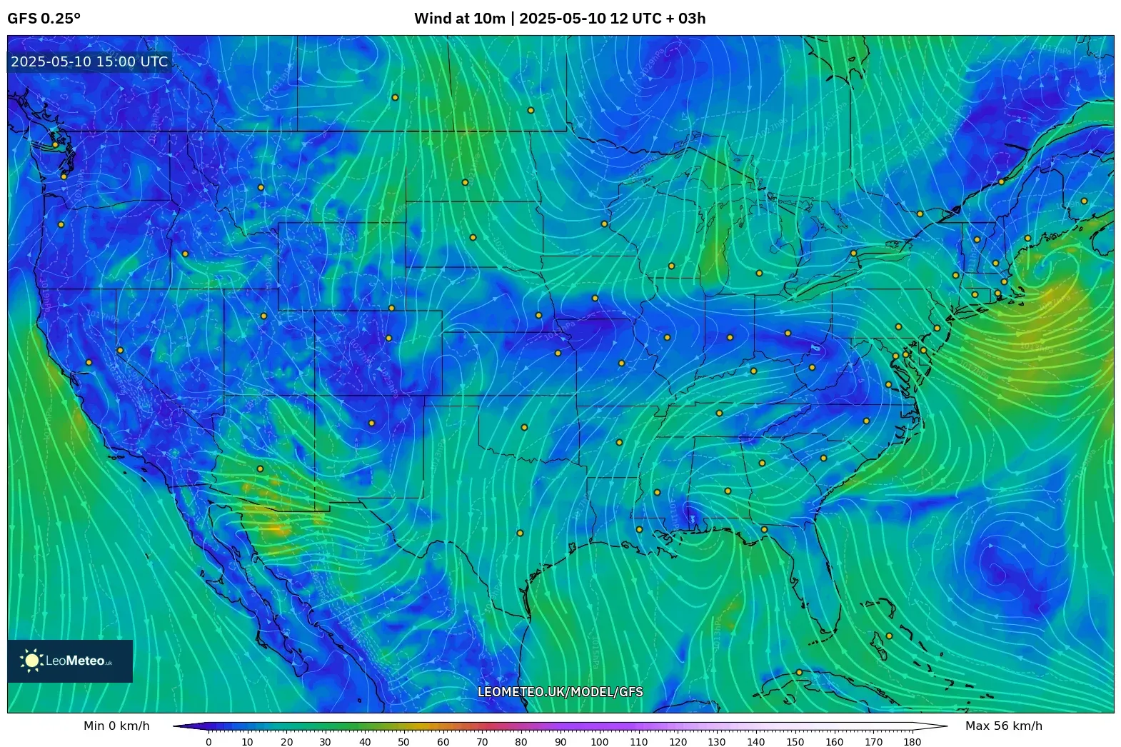 GFS - United States, Wind at 10m GFS - United States, Wind at 10m