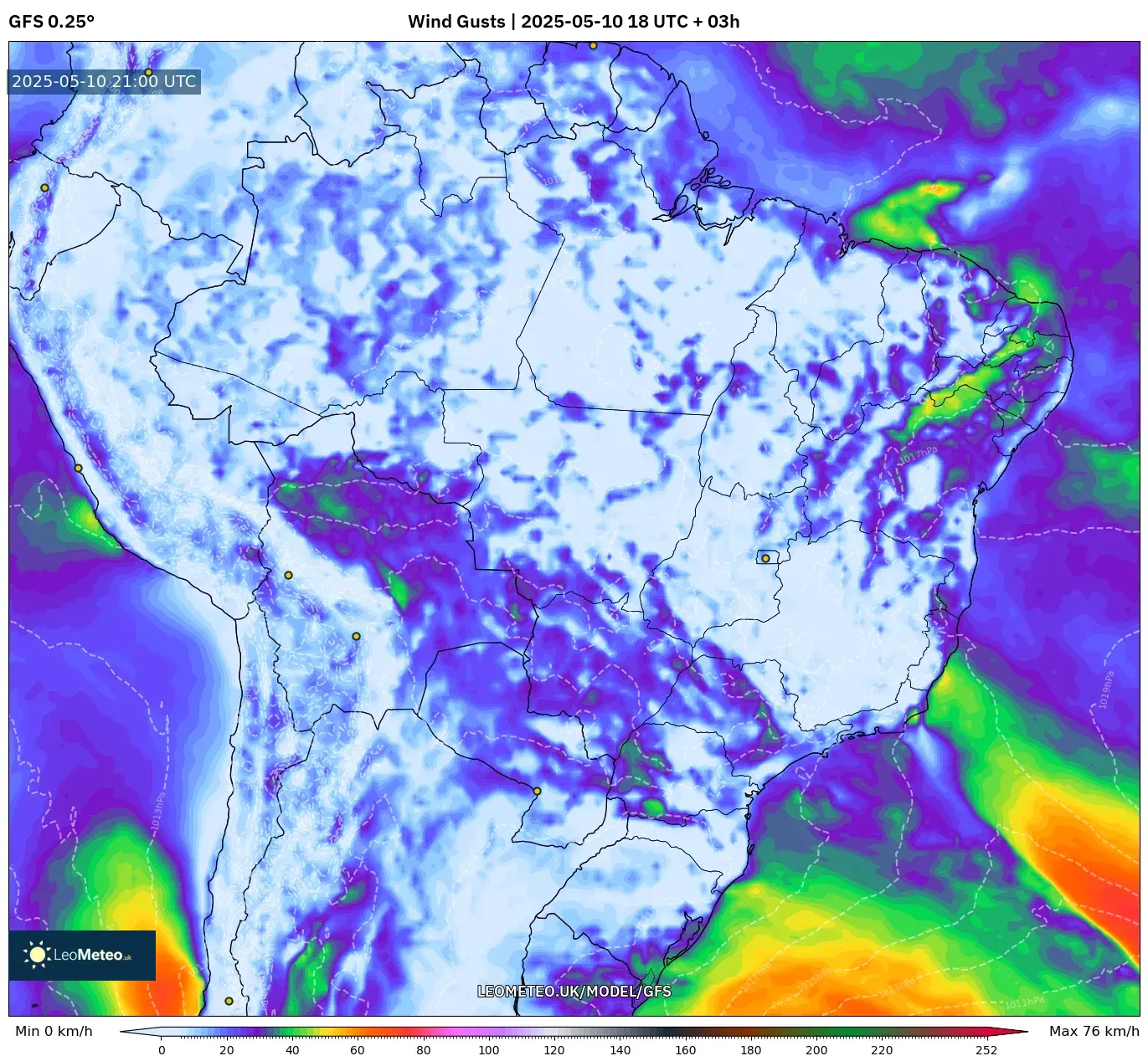 GFS - Brazil, Wind Gusts GFS - Brazil, Wind Gusts
