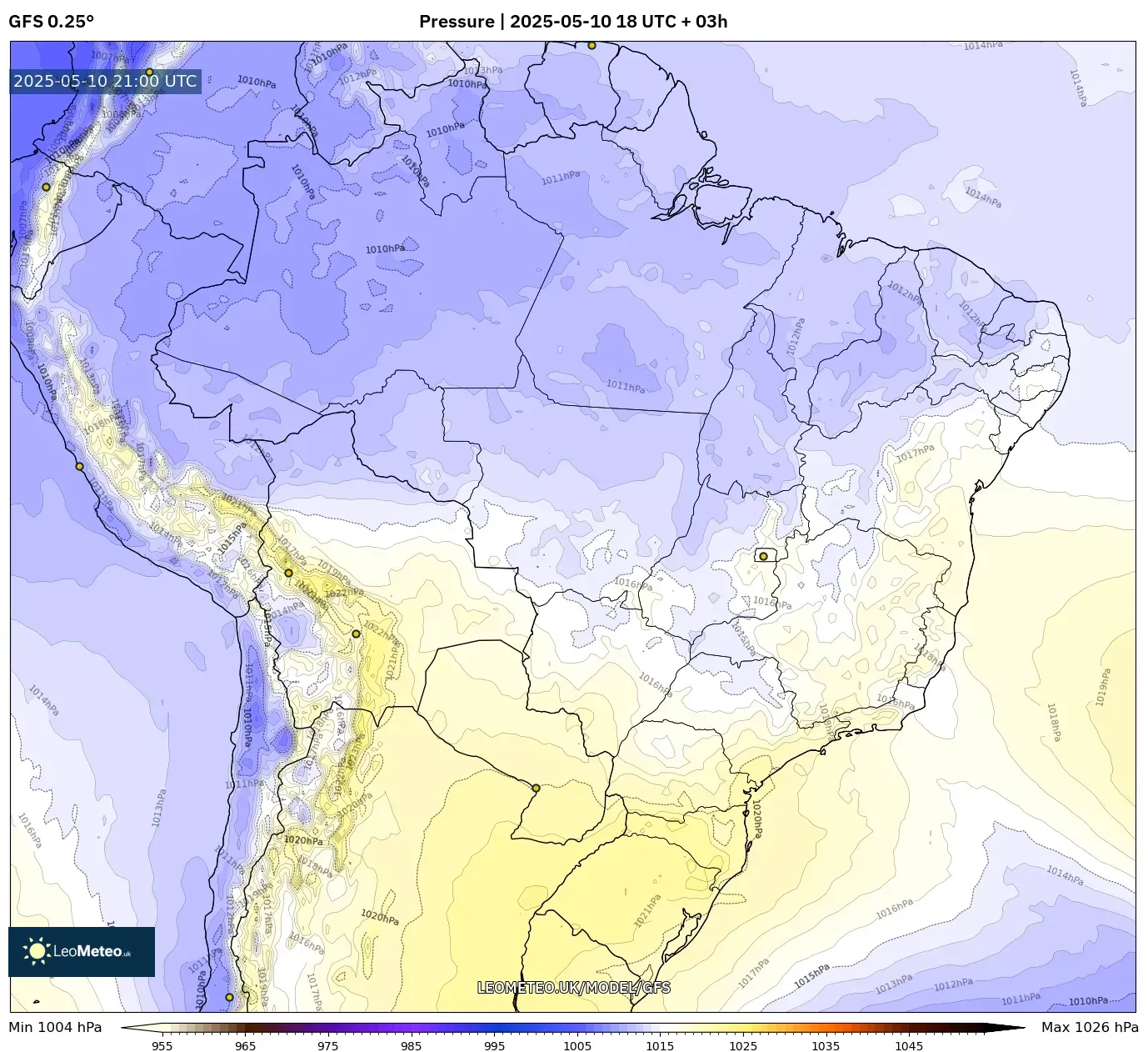 GFS - Brazil, Pressure GFS - Brazil, Pressure