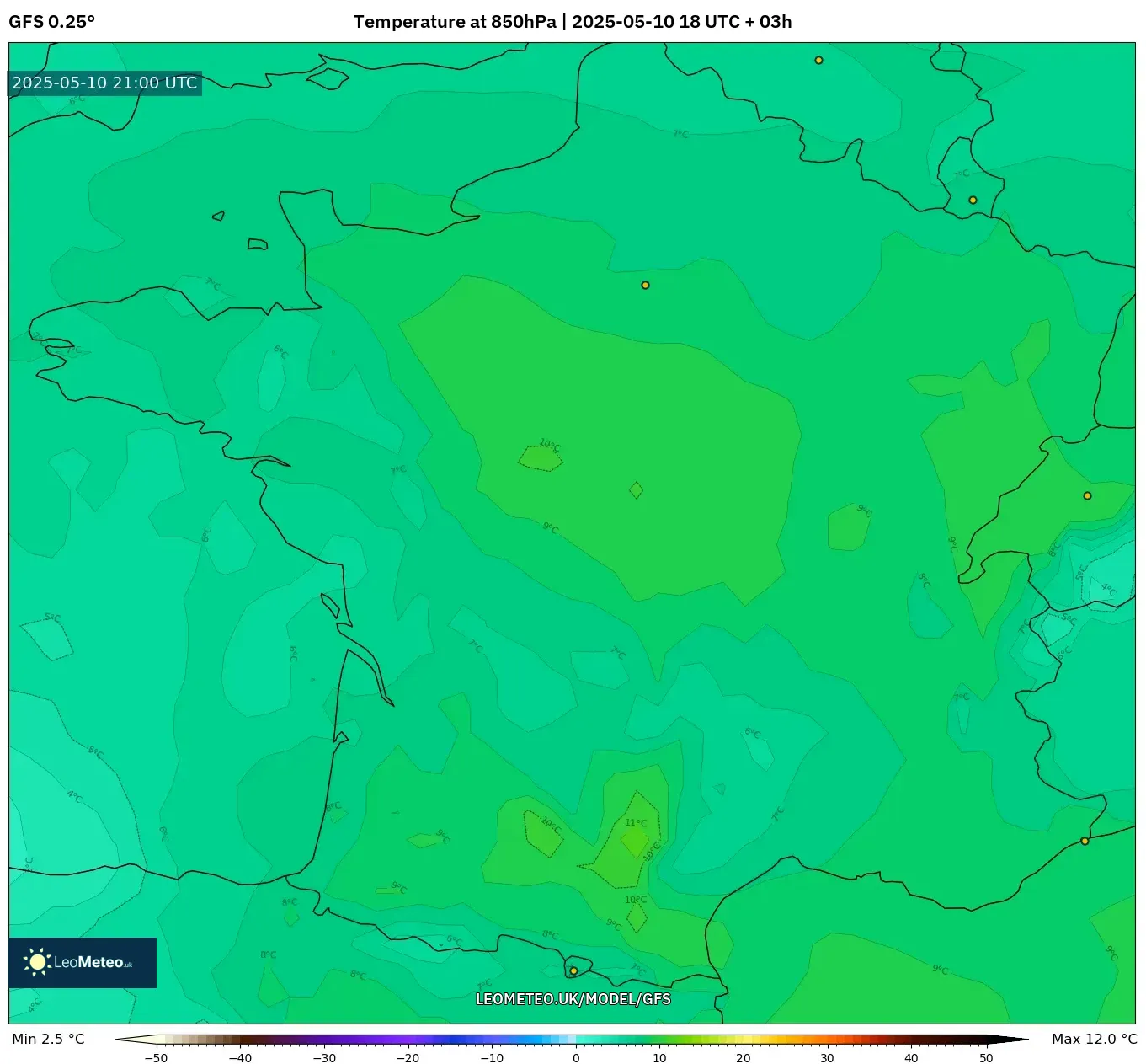 GFS - France, Temperature at 850hPa GFS - France, Temperature at 850hPa