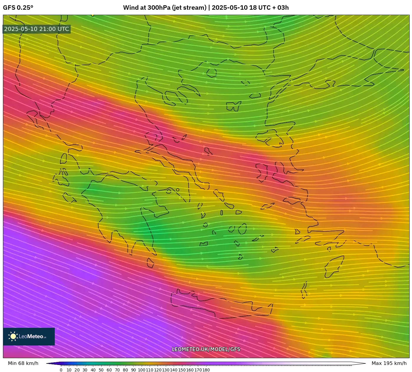 GFS - Greece, Wind at 300hPa (jet stream) GFS - Greece, Wind at 300hPa (jet stream)