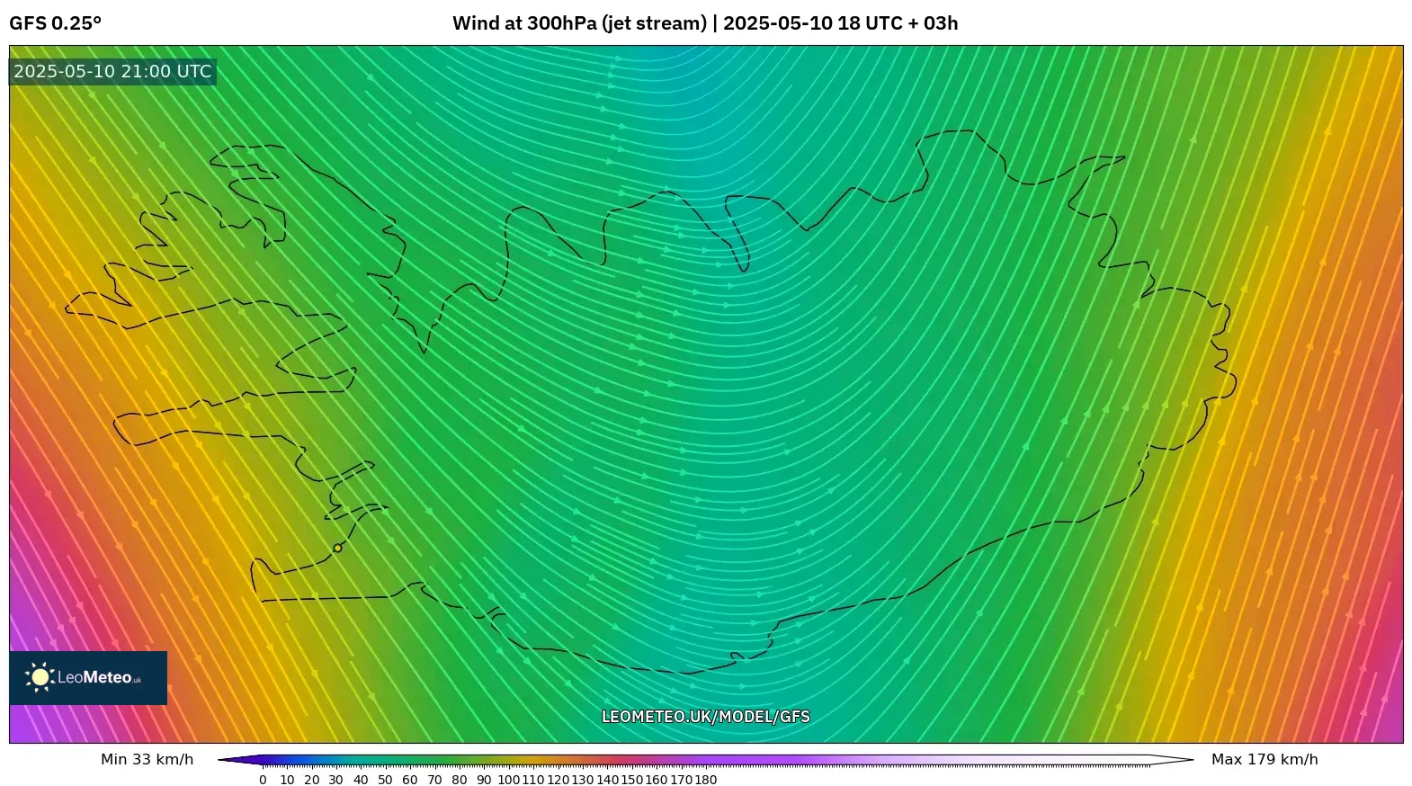 GFS - Iceland, Wind at 300hPa (jet stream) GFS - Iceland, Wind at 300hPa (jet stream)