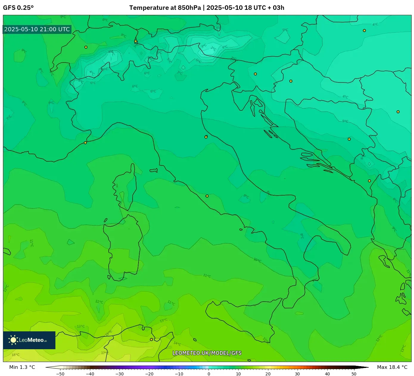 GFS - Italy, Temperature at 850hPa GFS - Italy, Temperature at 850hPa