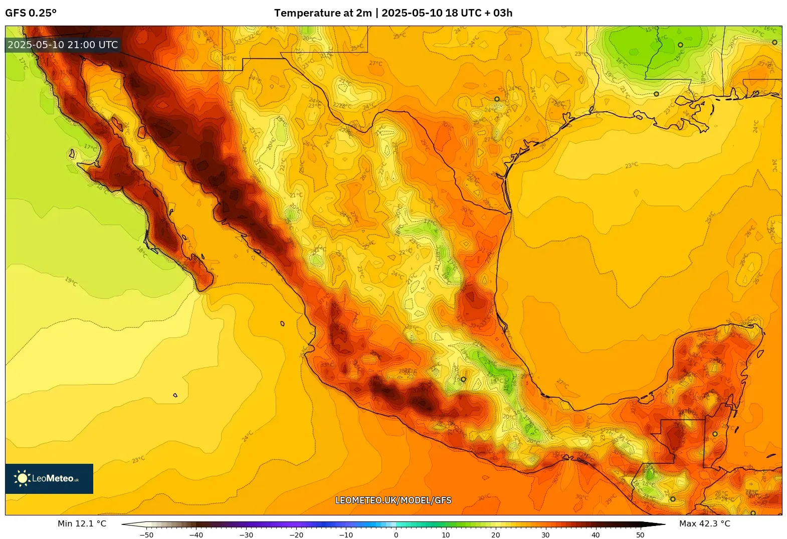 GFS - Mexico, Temperature at 2m GFS - Mexico, Temperature at 2m