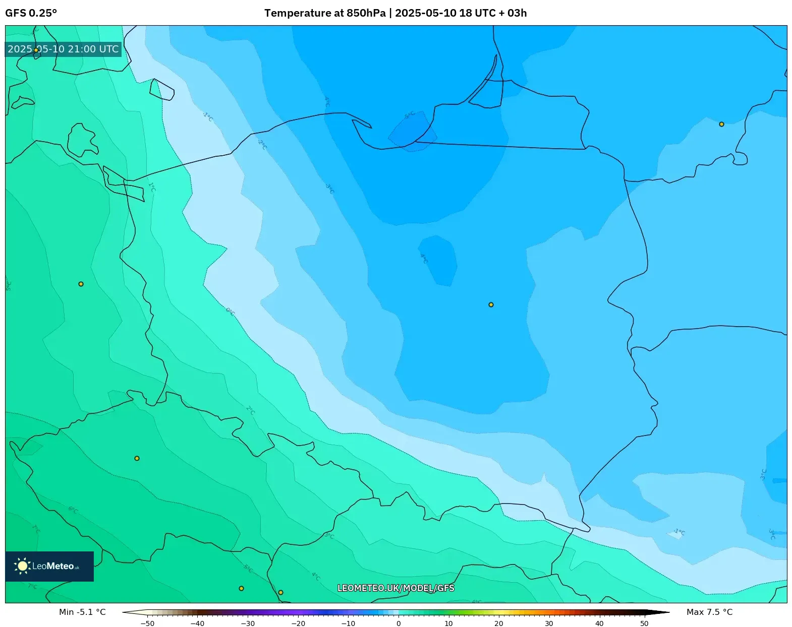 GFS - Poland, Temperature at 850hPa GFS - Poland, Temperature at 850hPa