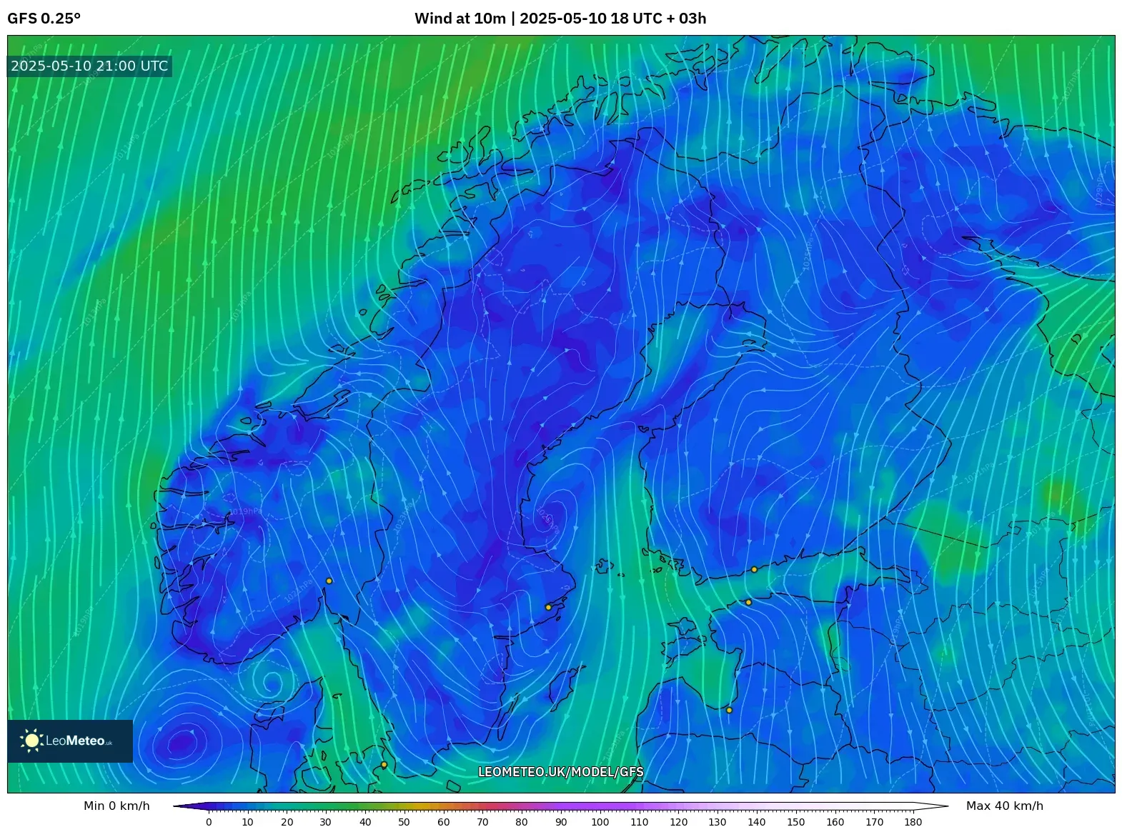 GFS - Scandinavia, Wind at 10m GFS - Scandinavia, Wind at 10m