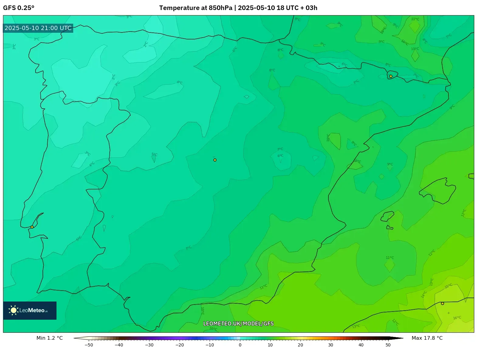 GFS - Spain, Temperature at 850hPa GFS - Spain, Temperature at 850hPa