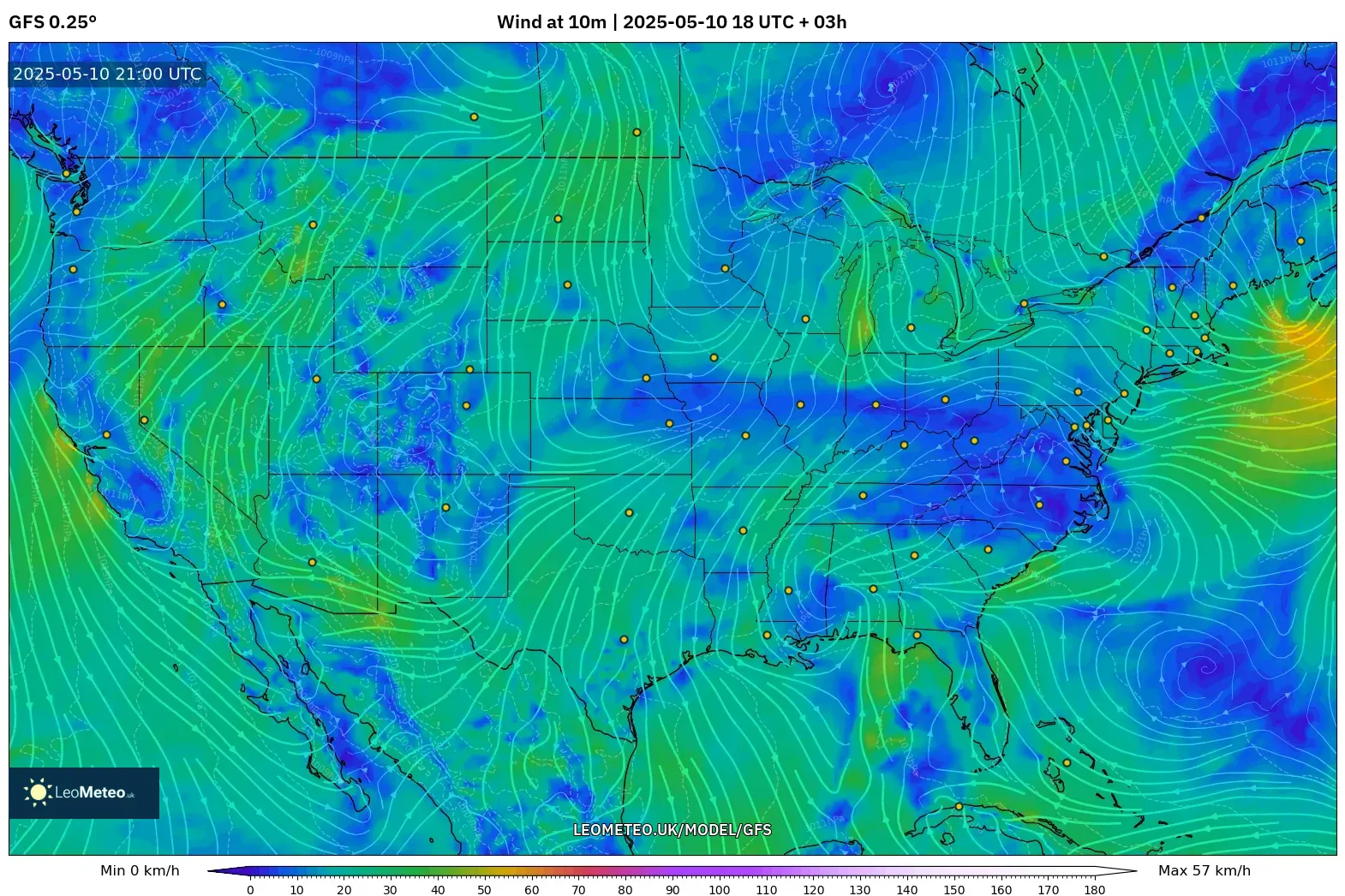 GFS - United States, Wind at 10m GFS - United States, Wind at 10m