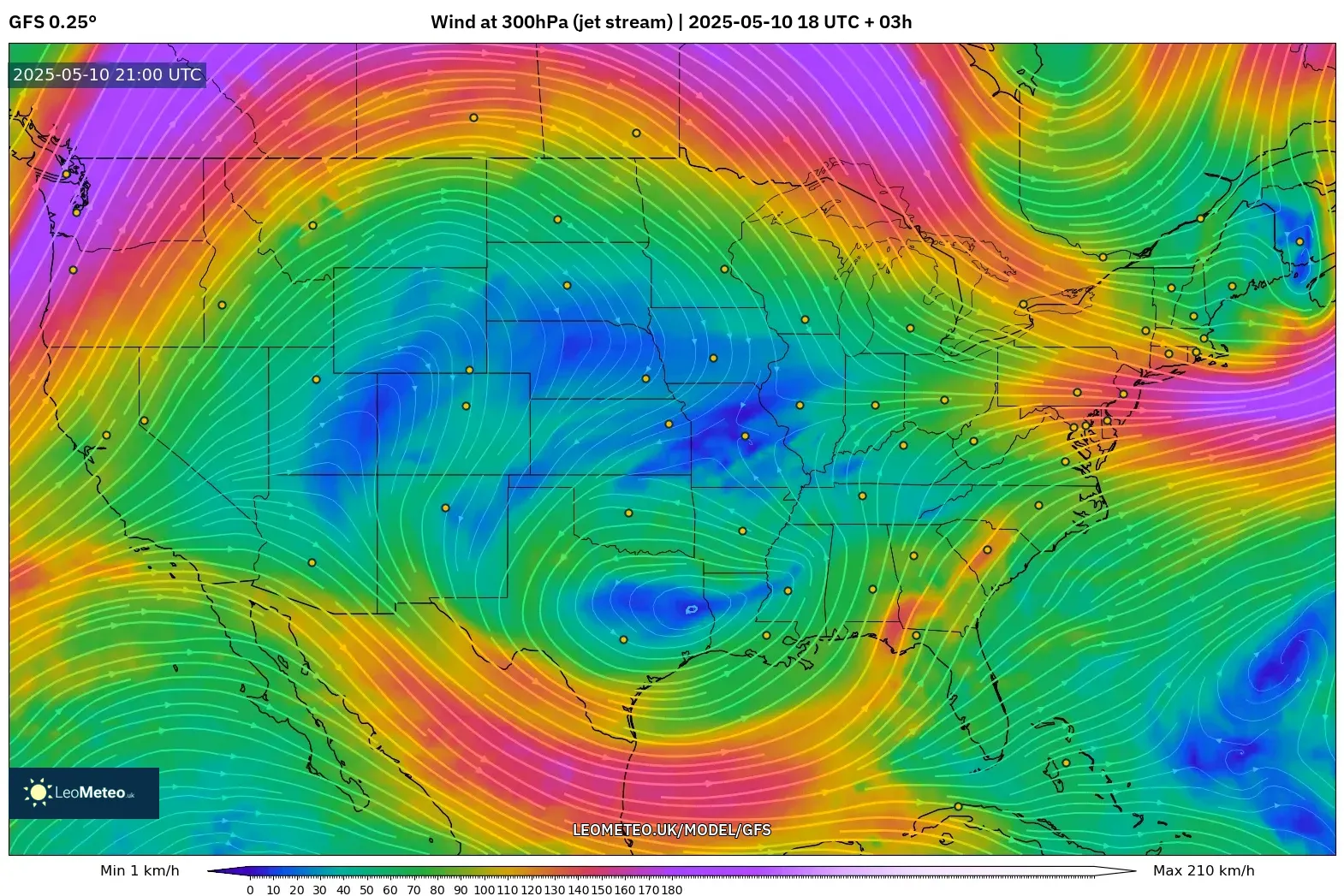 GFS - United States, Wind at 300hPa (jet stream) GFS - United States, Wind at 300hPa (jet stream)