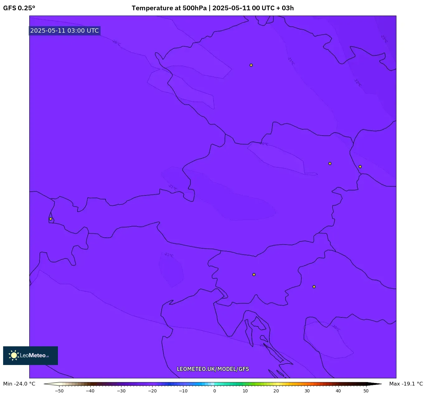 GFS - Austria, Temperature at 500hPa GFS - Austria, Temperature at 500hPa