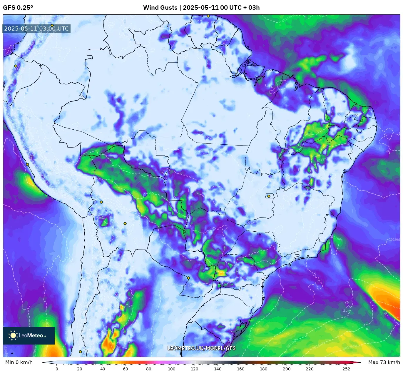 GFS - Brazil, Wind Gusts GFS - Brazil, Wind Gusts