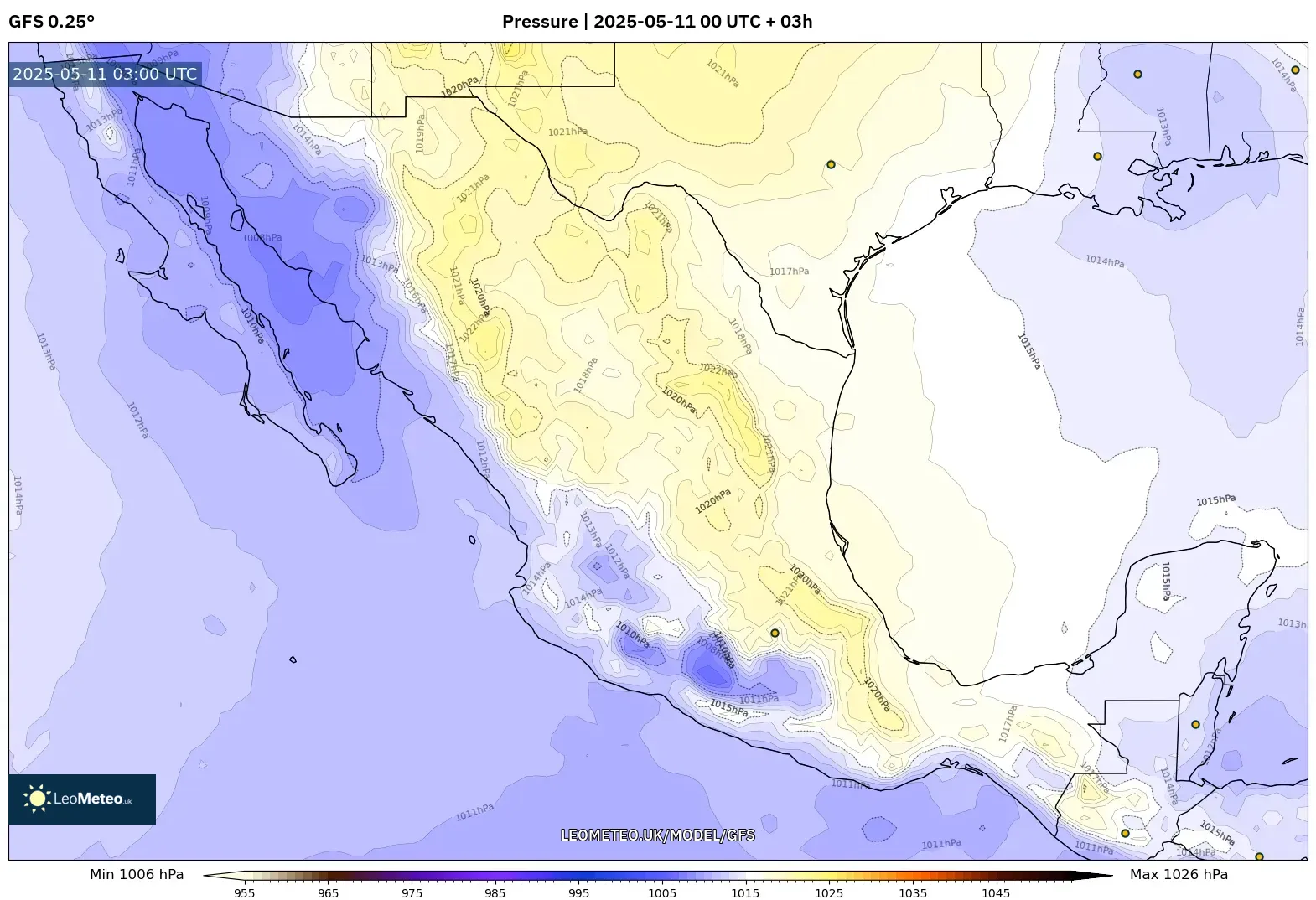GFS - Mexico, Pressure GFS - Mexico, Pressure