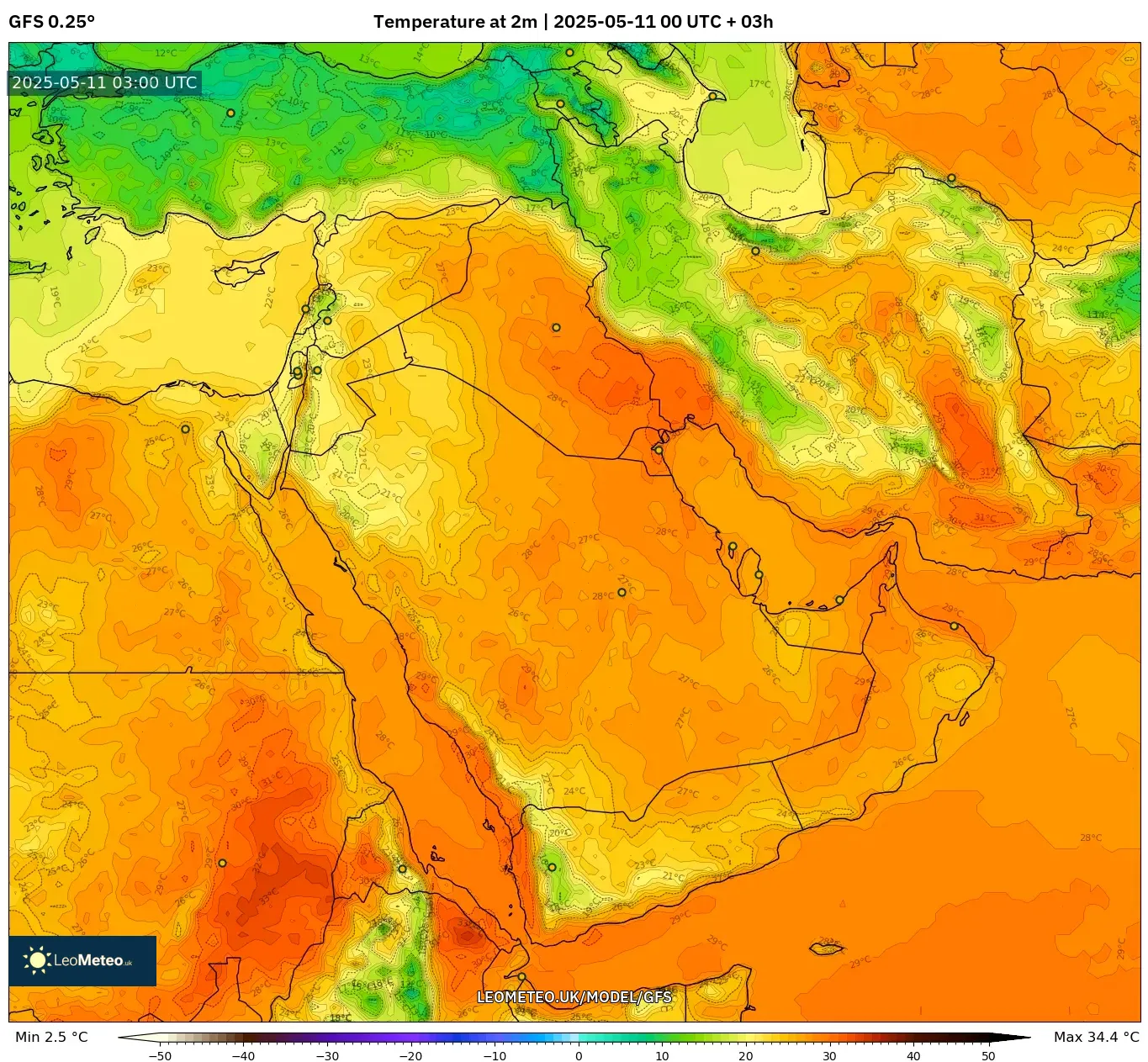 GFS - Middle East, Temperature at 2m GFS - Middle East, Temperature at 2m