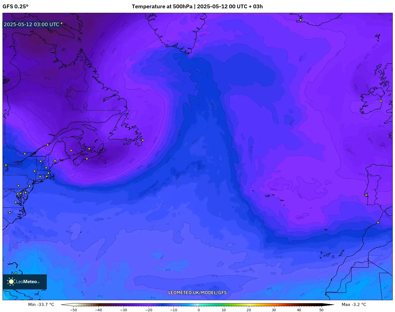 GFS - North Atlantic, Temperature at 500hPa GFS - North Atlantic, Temperature at 500hPa