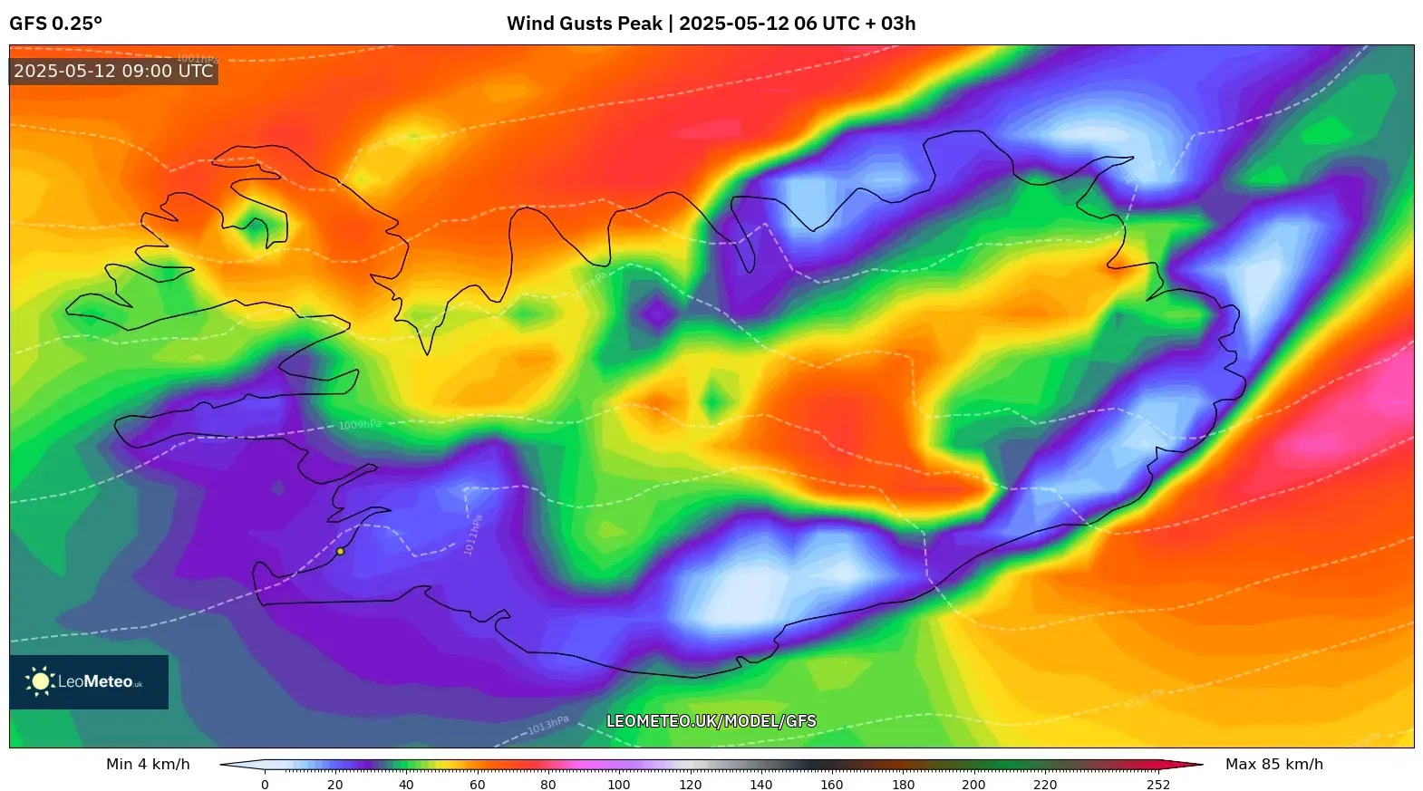 GFS - Iceland, Wind Gusts Peak GFS - Iceland, Wind Gusts Peak
