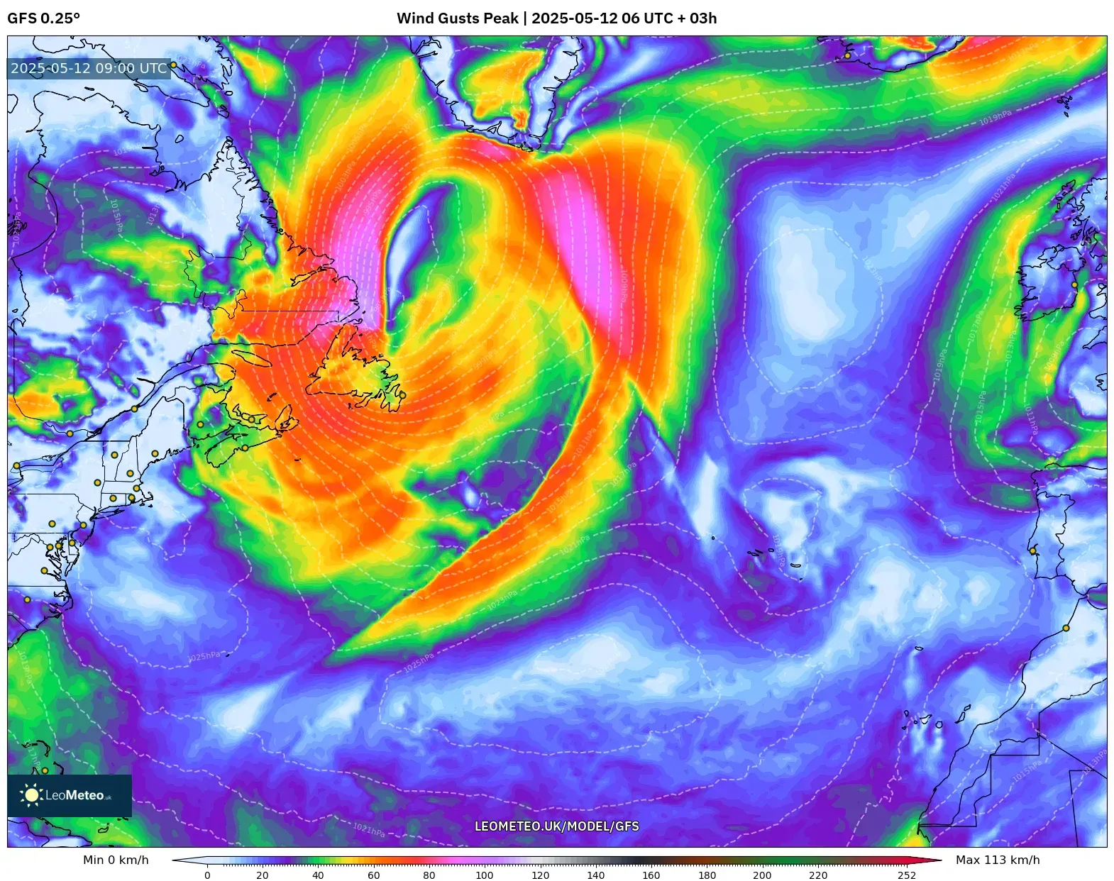 GFS - North Atlantic, Wind Gusts Peak GFS - North Atlantic, Wind Gusts Peak