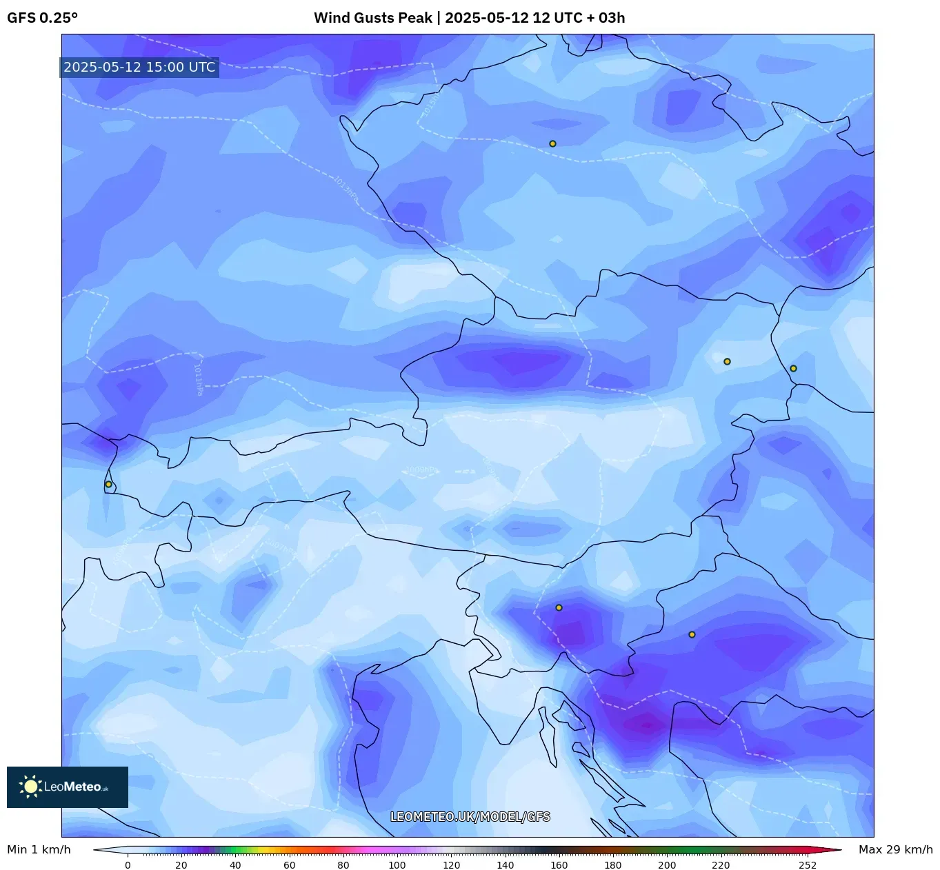 GFS - Austria, Wind Gusts Peak GFS - Austria, Wind Gusts Peak