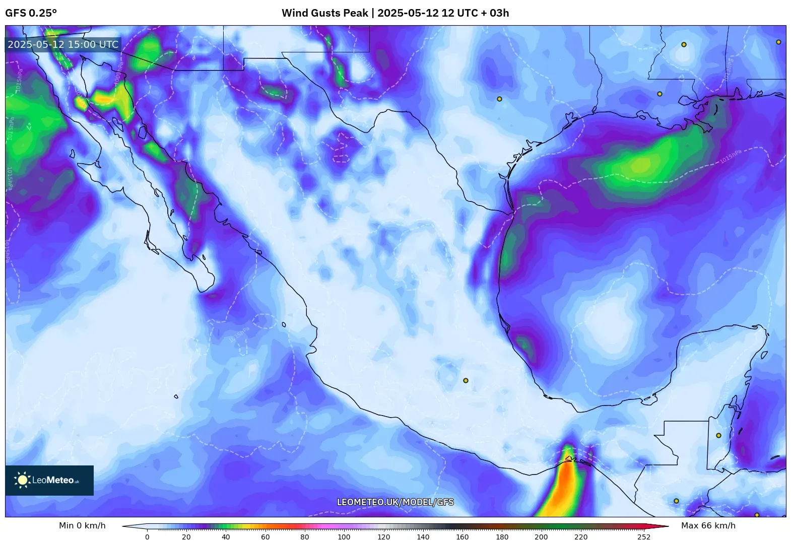 GFS - Mexico, Wind Gusts Peak GFS - Mexico, Wind Gusts Peak