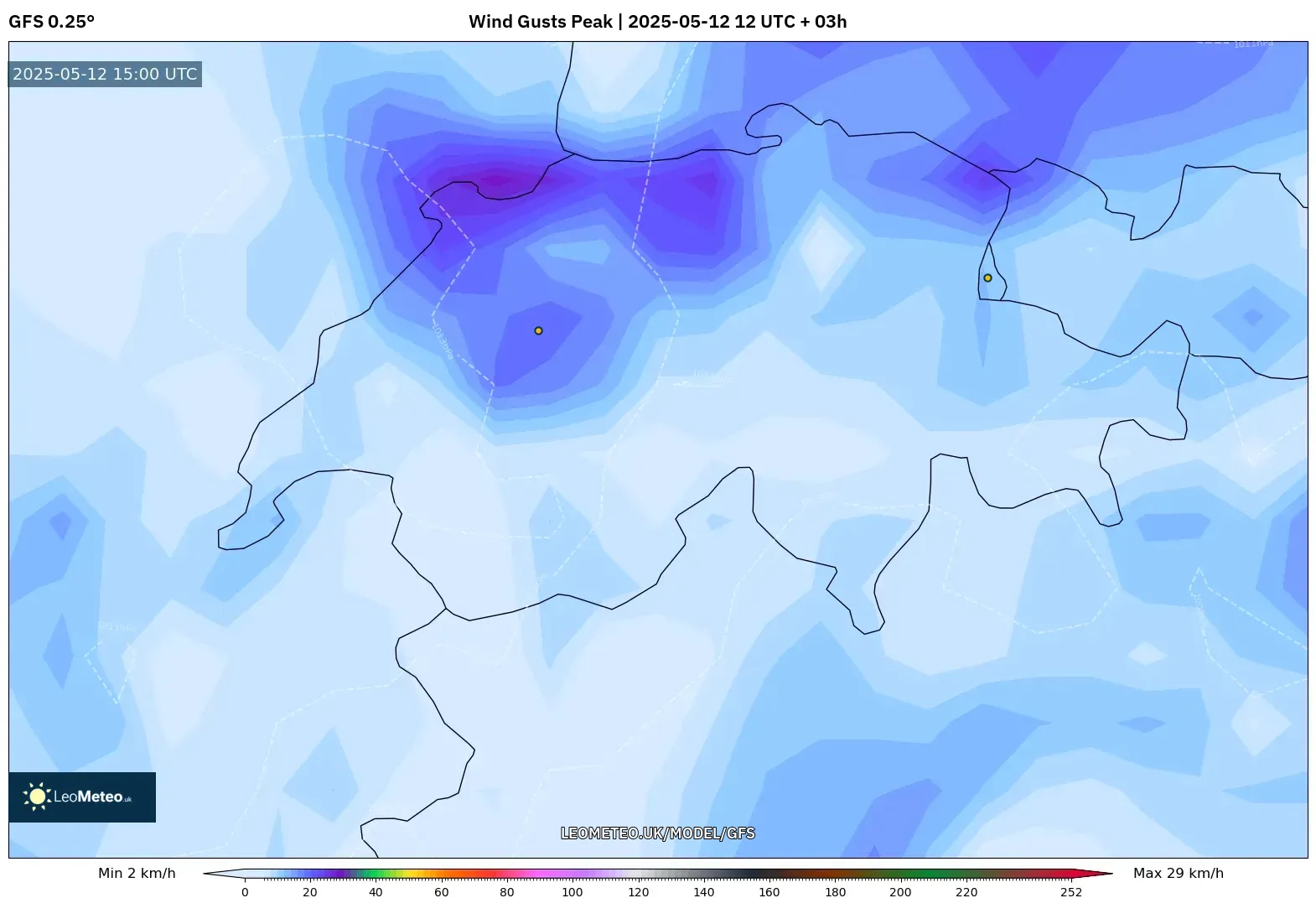 GFS - Switzerland, Wind Gusts Peak GFS - Switzerland, Wind Gusts Peak
