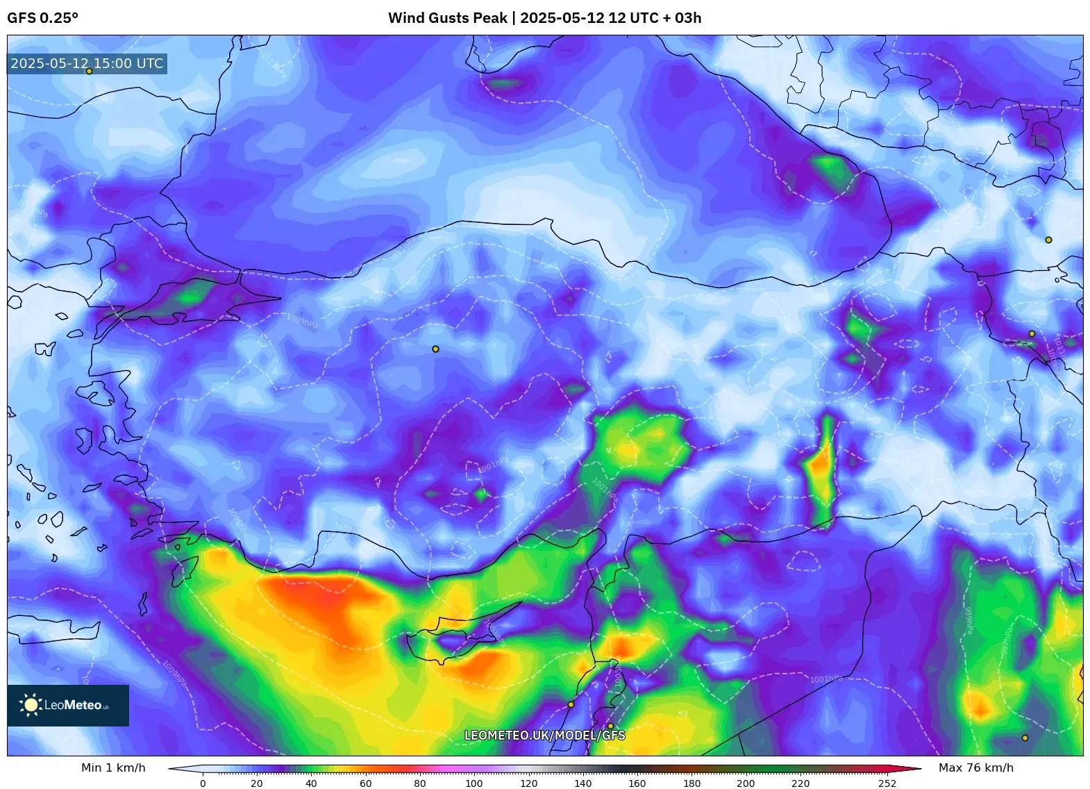 GFS - Turkey, Wind Gusts Peak GFS - Turkey, Wind Gusts Peak