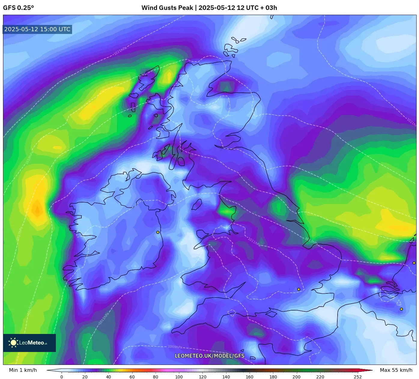 GFS - United Kingdom, Wind Gusts Peak GFS - United Kingdom, Wind Gusts Peak