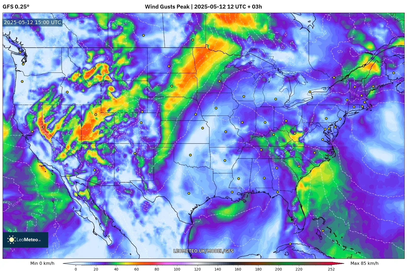 GFS - United States, Wind Gusts Peak GFS - United States, Wind Gusts Peak